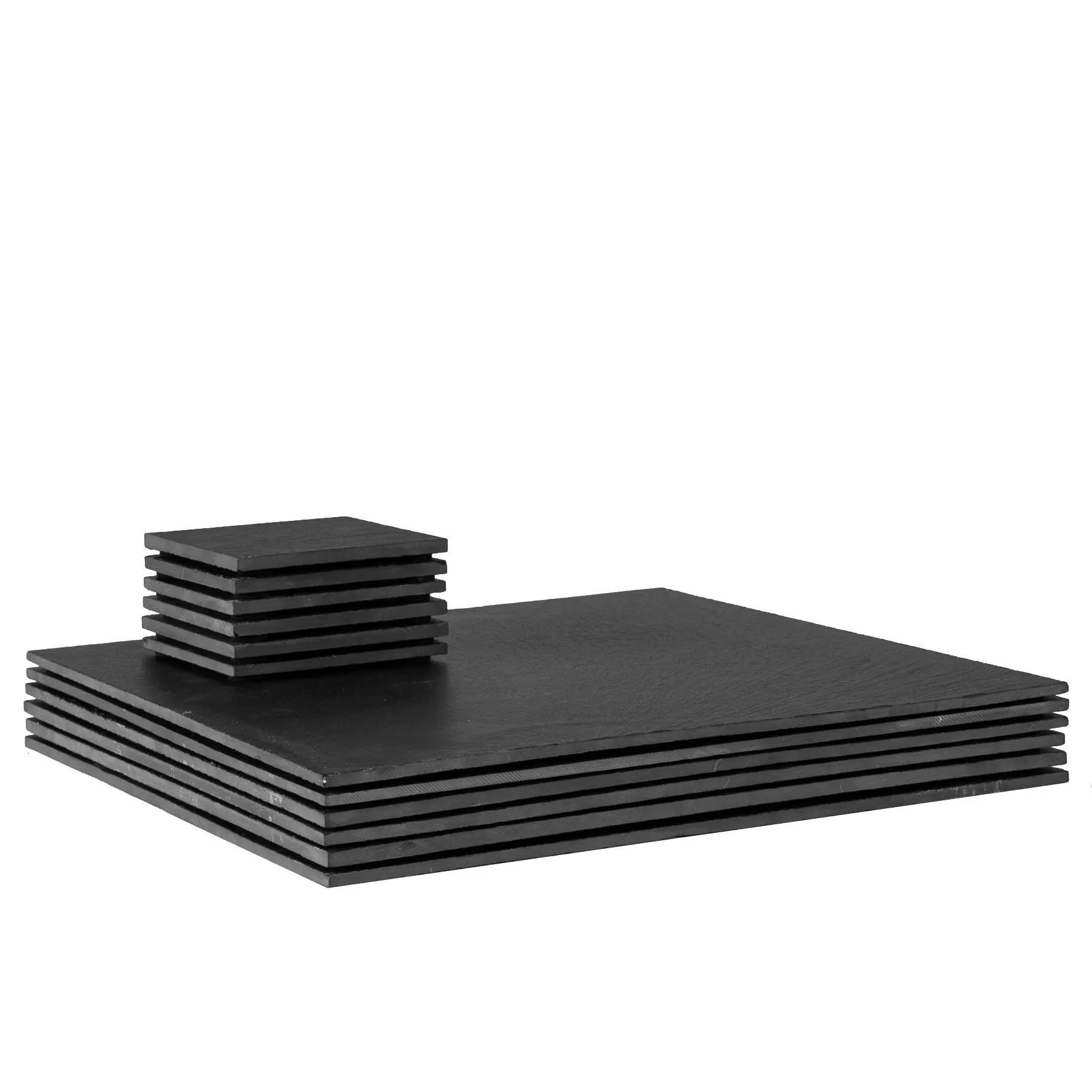 12pc Black Square Linea Slate Placemats & Coasters Set - By Argon Tableware