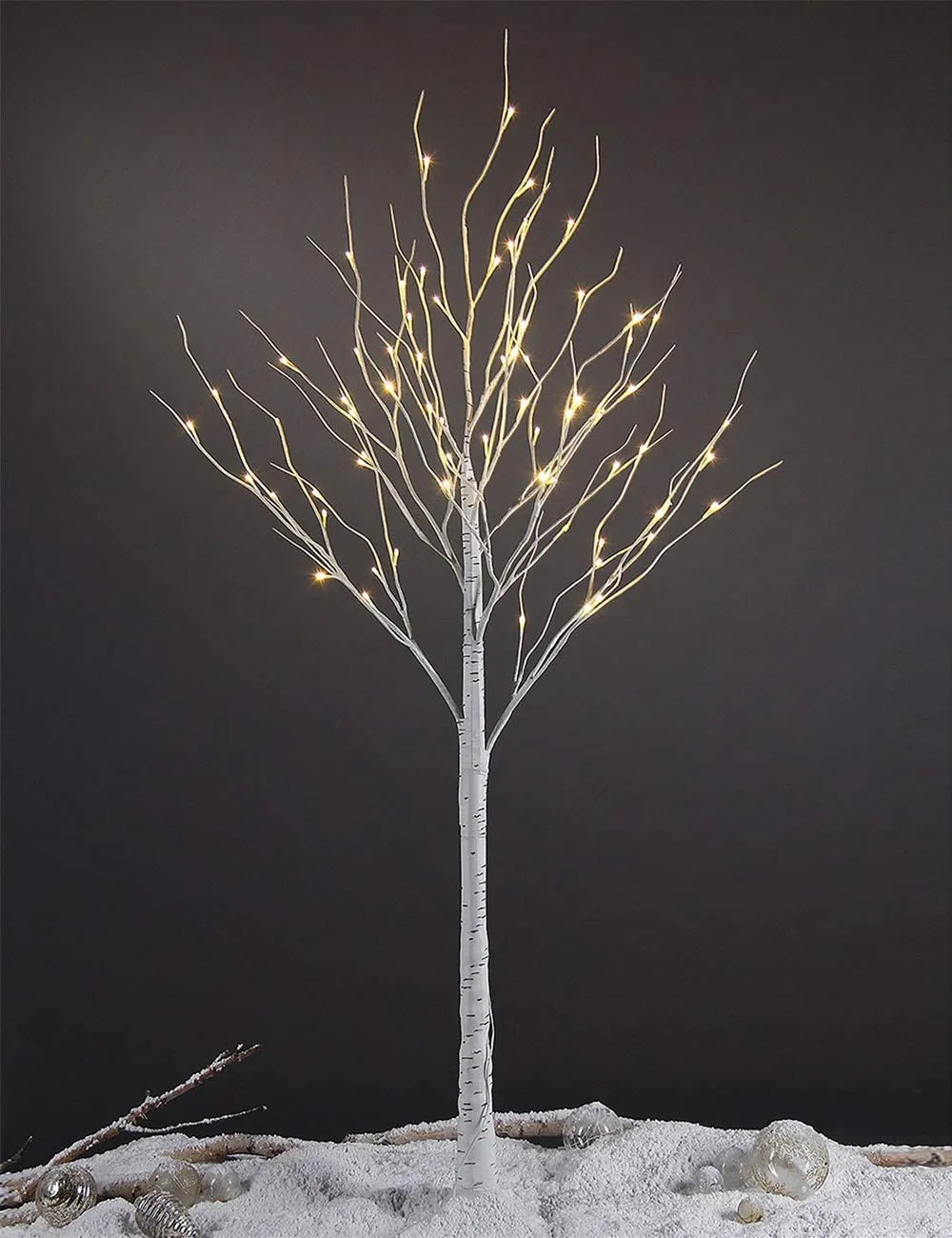 6' White Birch Branch Tree, Warm White LED Lights