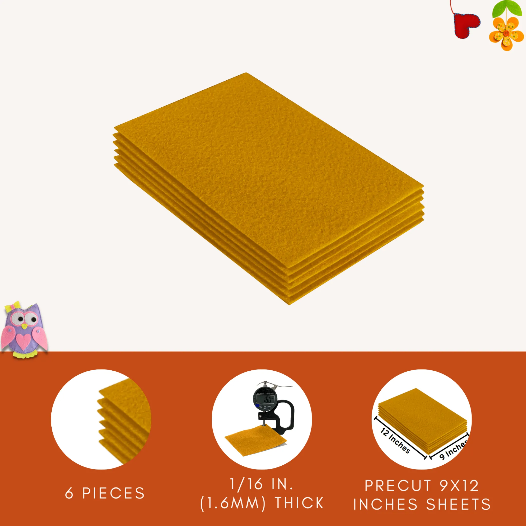 Acrylic Felt 9"X12" Sheet Packs | Antique Gold