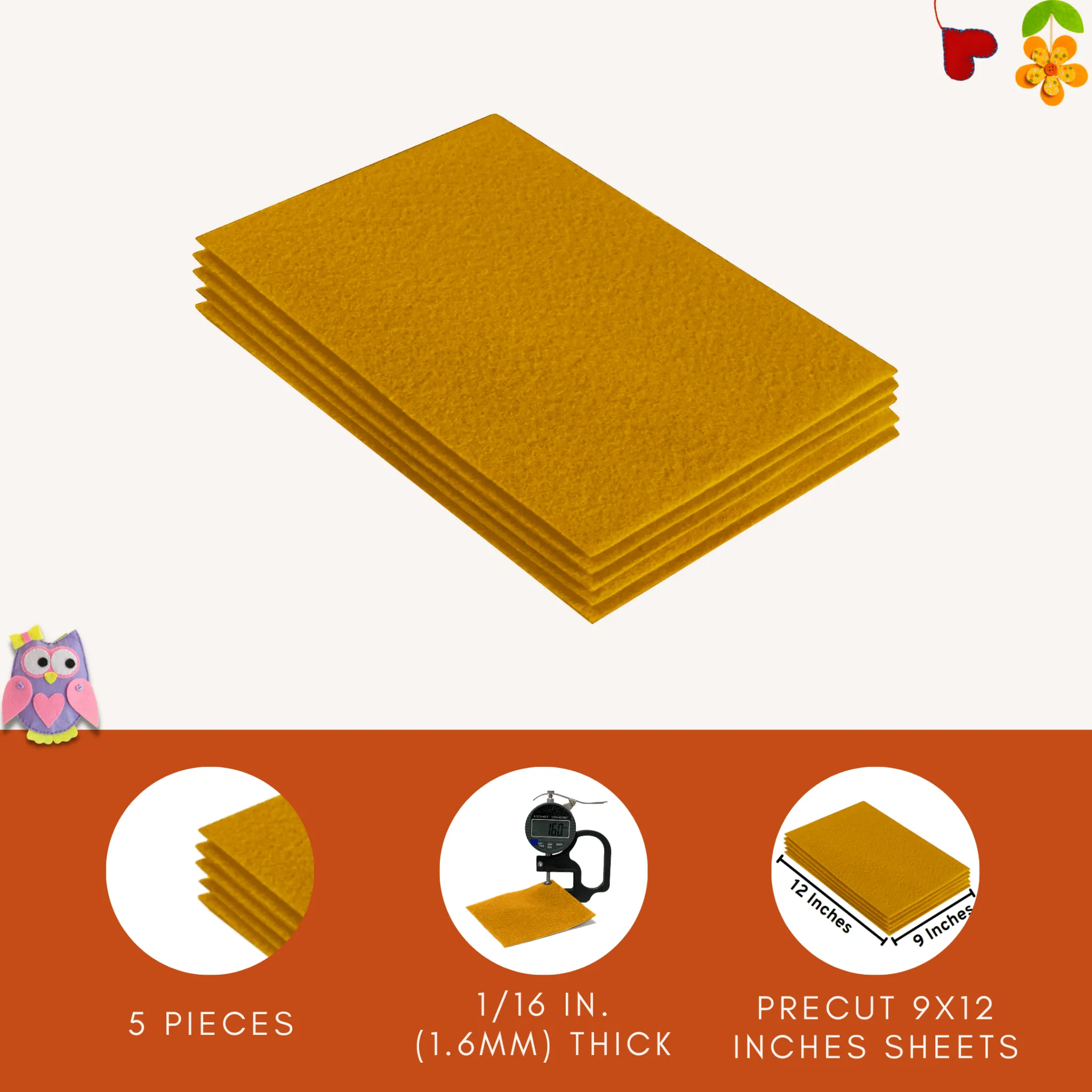 Acrylic Felt 9"X12" Sheet Packs | Antique Gold