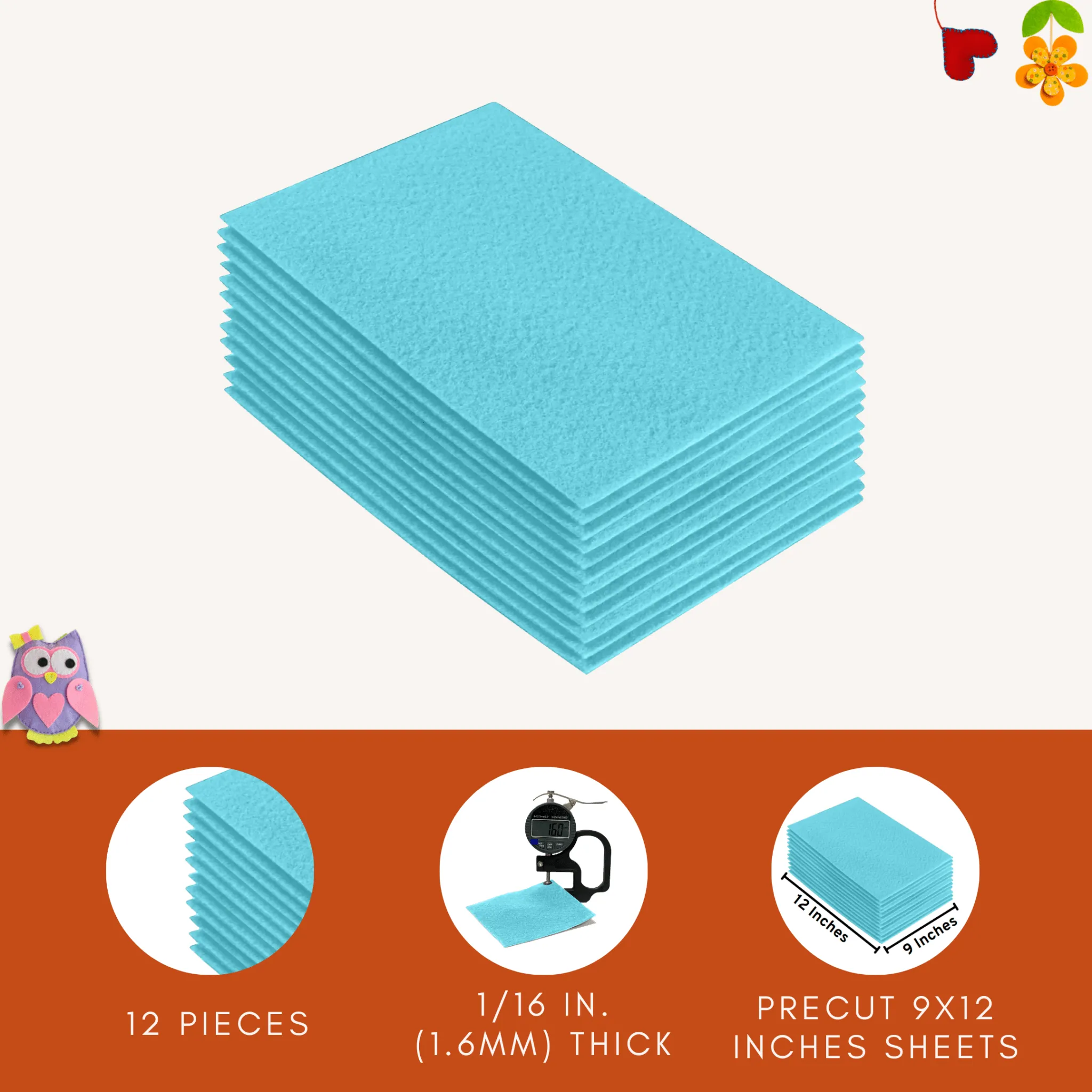 Acrylic Felt 9"X12" Sheet Packs | Baby Blue