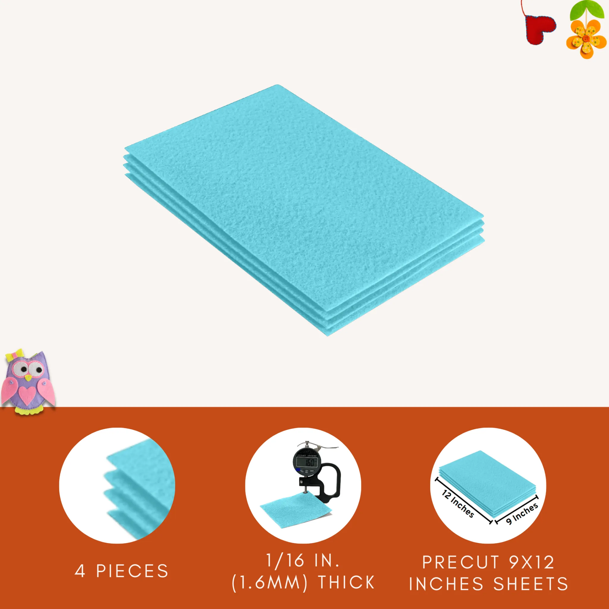 Acrylic Felt 9"X12" Sheet Packs | Baby Blue