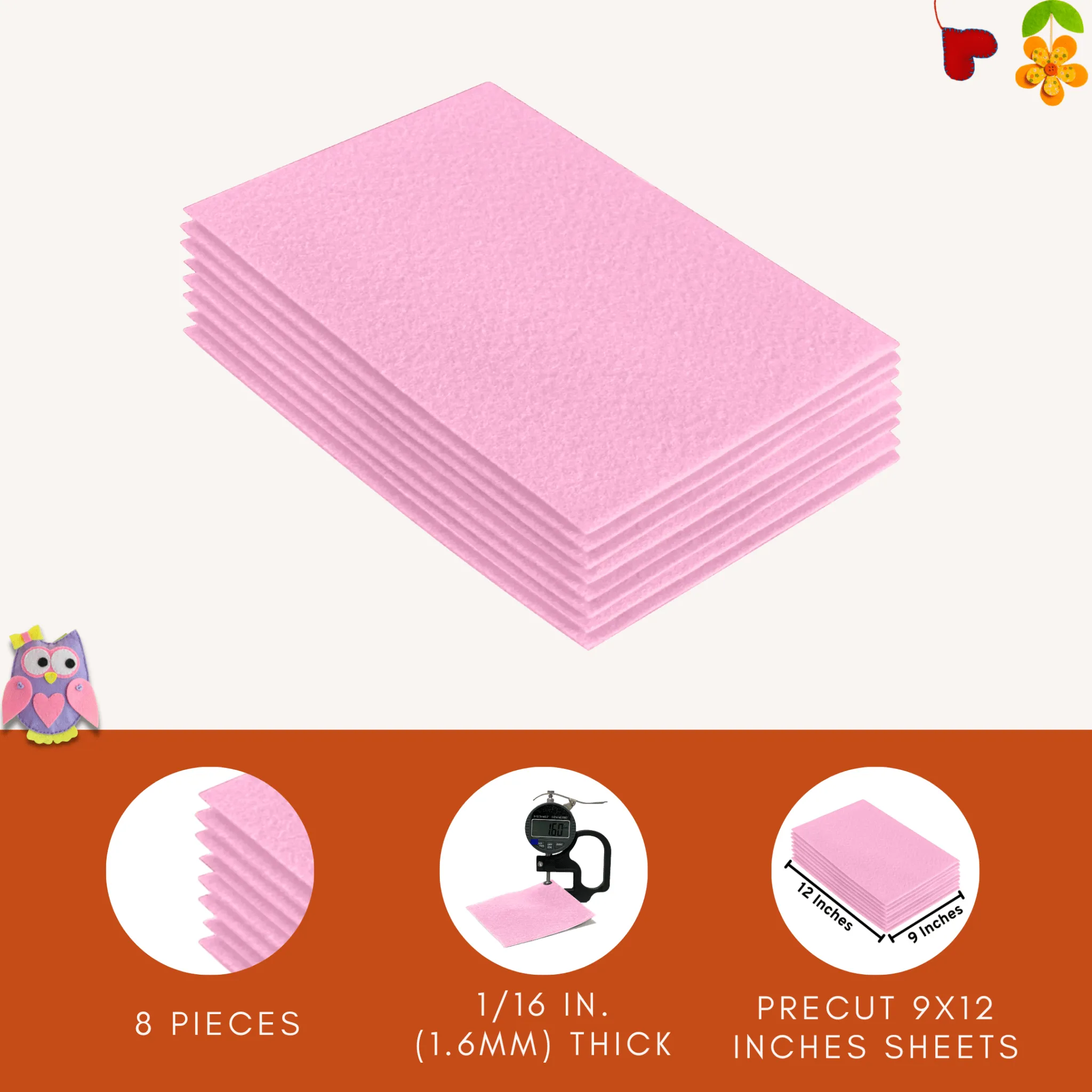 Acrylic Felt 9"X12" Sheet Packs | Baby Pink