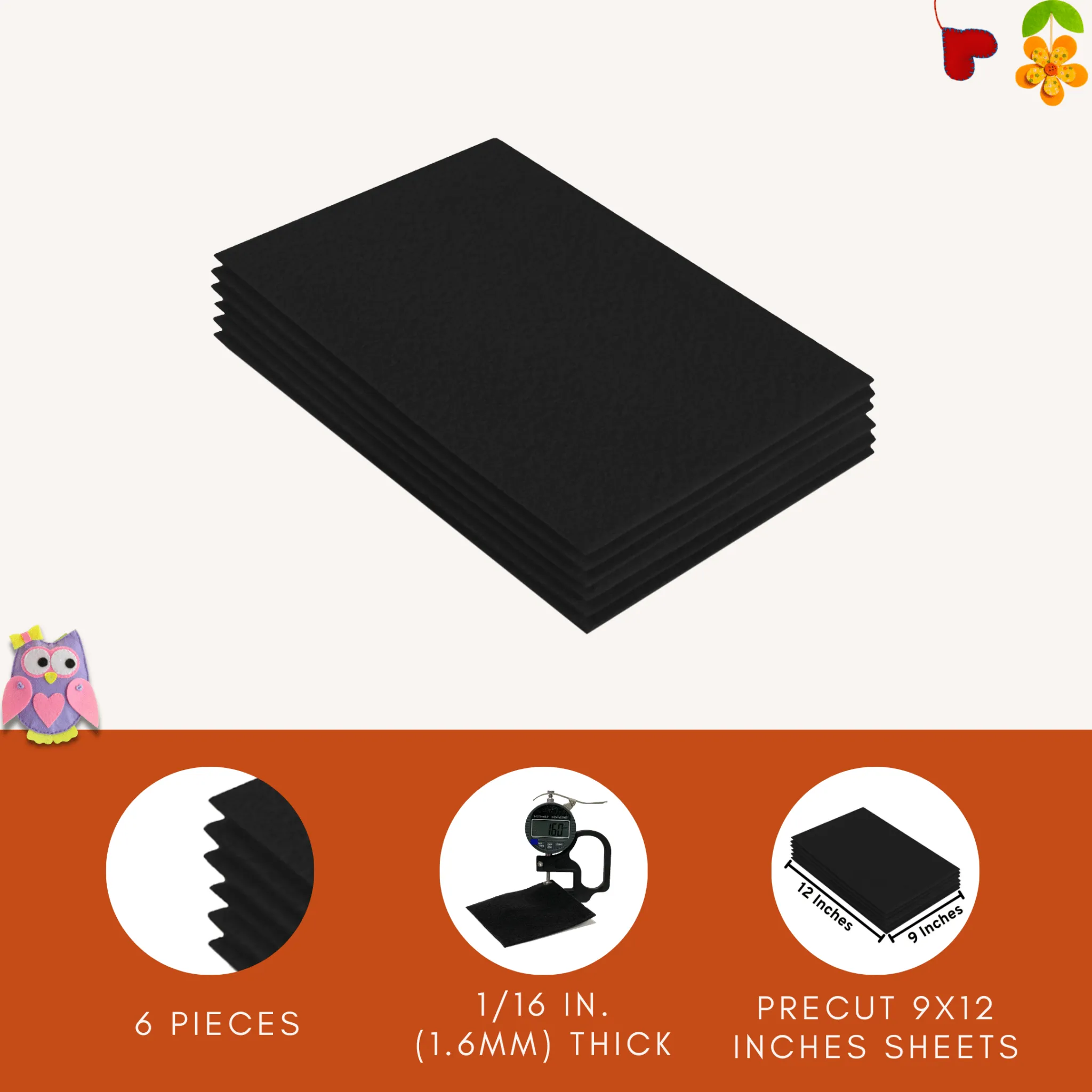 Acrylic Felt 9"X12" Sheet Packs | Black