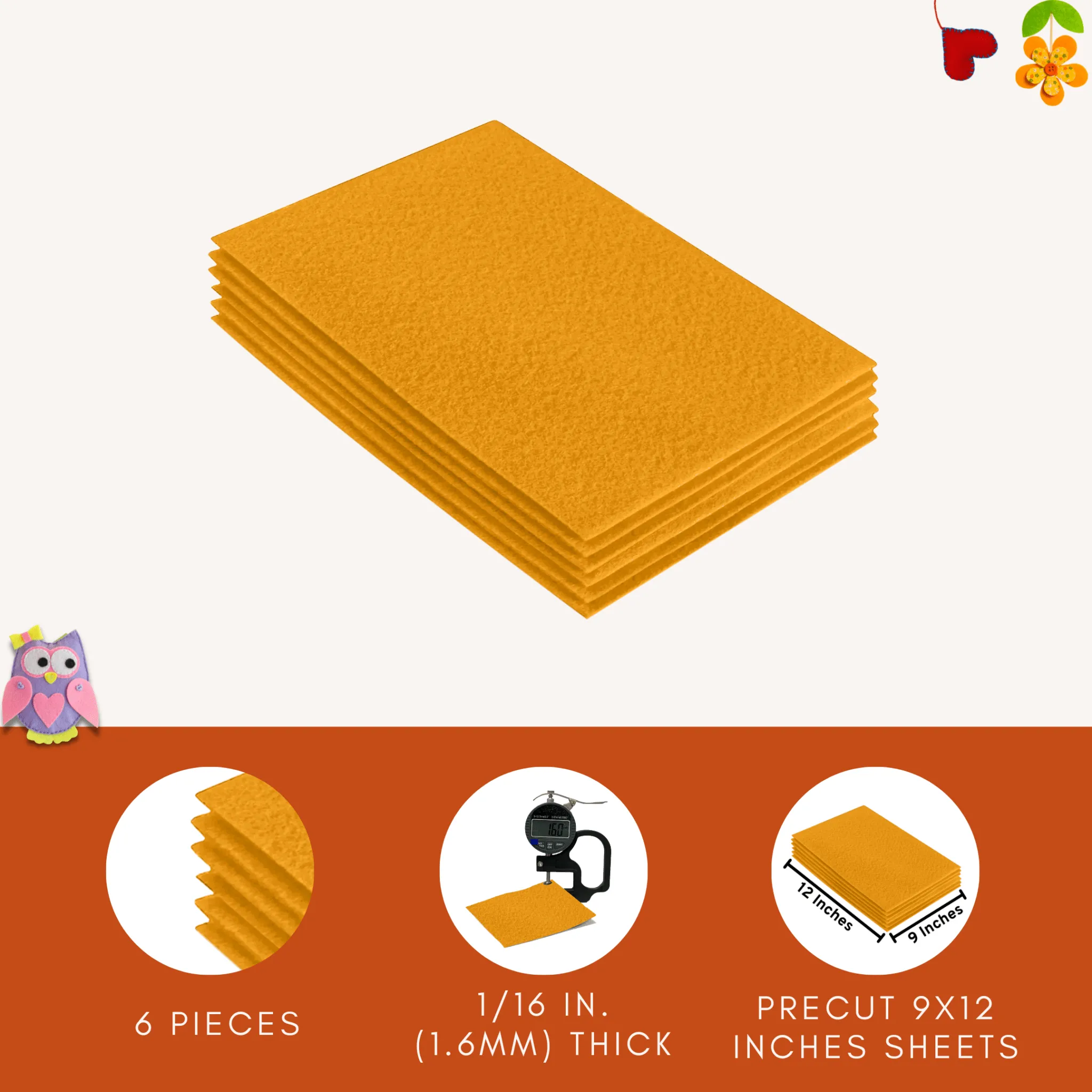 Acrylic Felt 9"X12" Sheet Packs | Gold