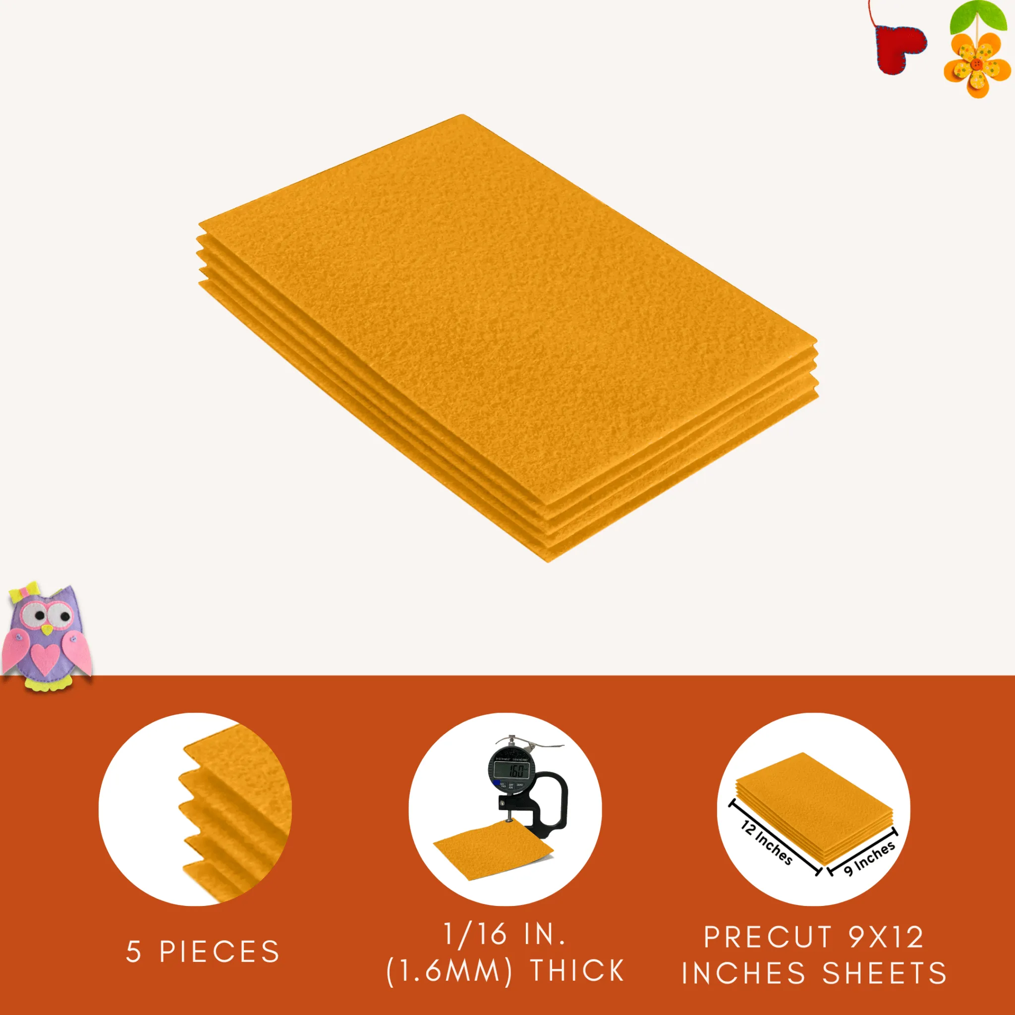 Acrylic Felt 9"X12" Sheet Packs | Gold