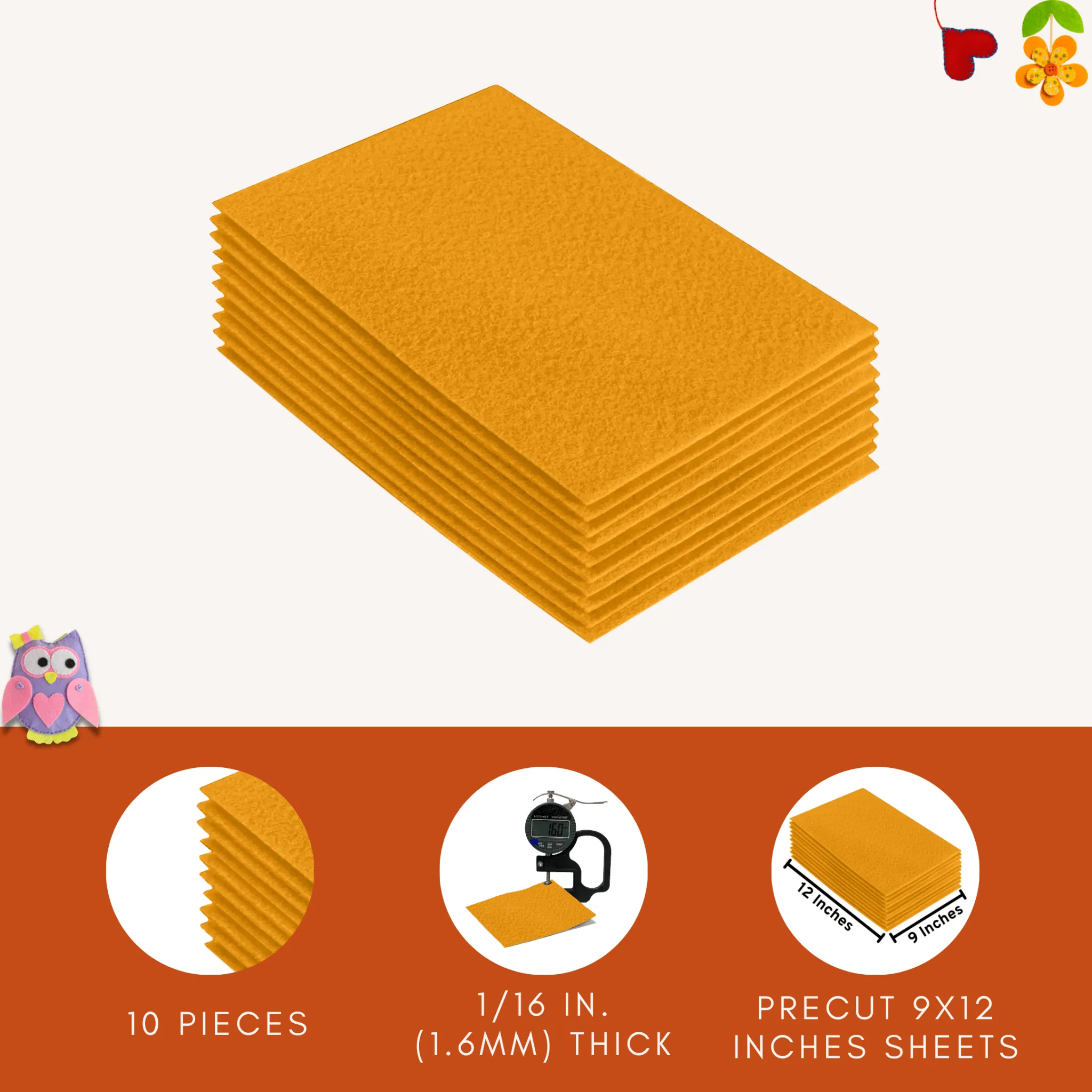 Acrylic Felt 9"X12" Sheet Packs | Gold