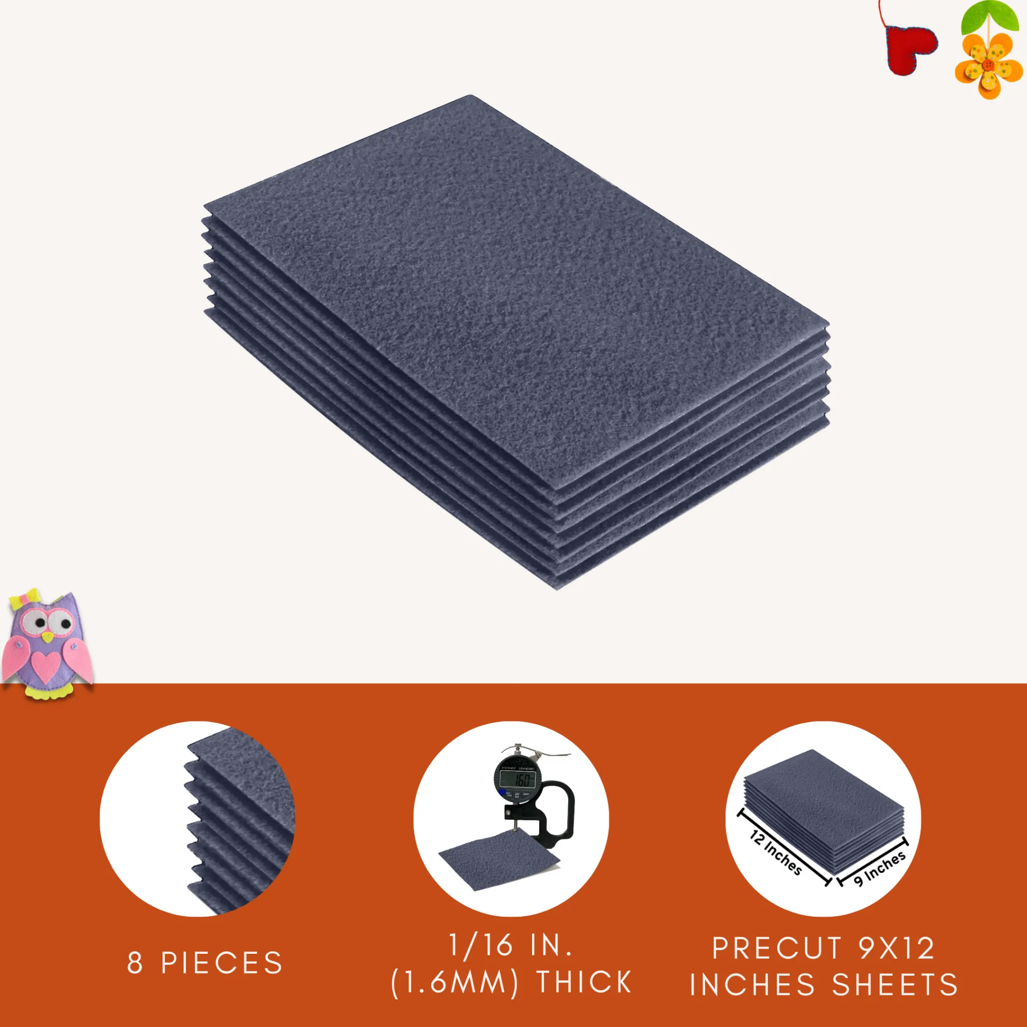 Acrylic Felt 9"X12" Sheet Packs | Heather Grey