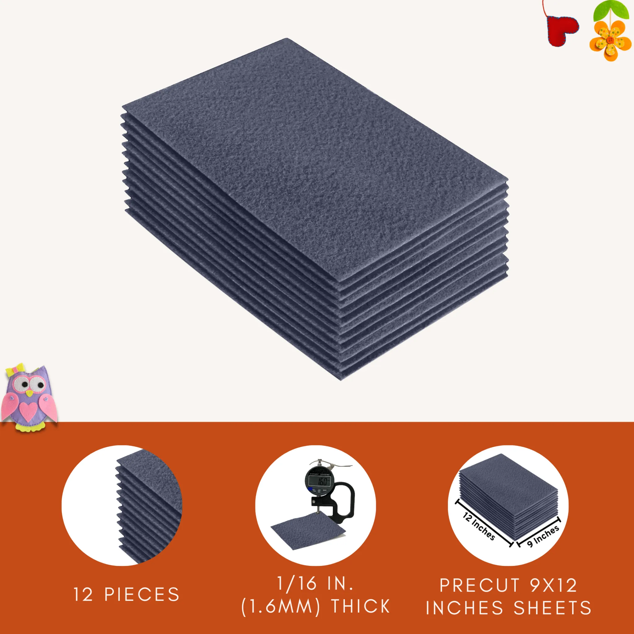 Acrylic Felt 9"X12" Sheet Packs | Heather Grey