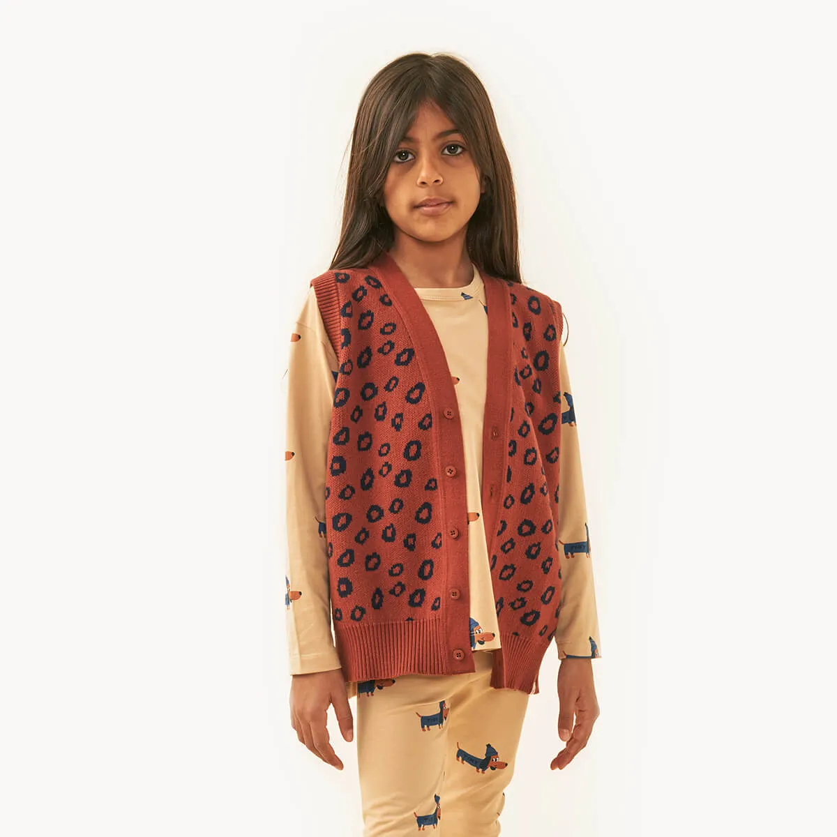 Animal Print Vest in Chestnut / Navy by Tinycottons - Last Ones In Stock - 3 Years