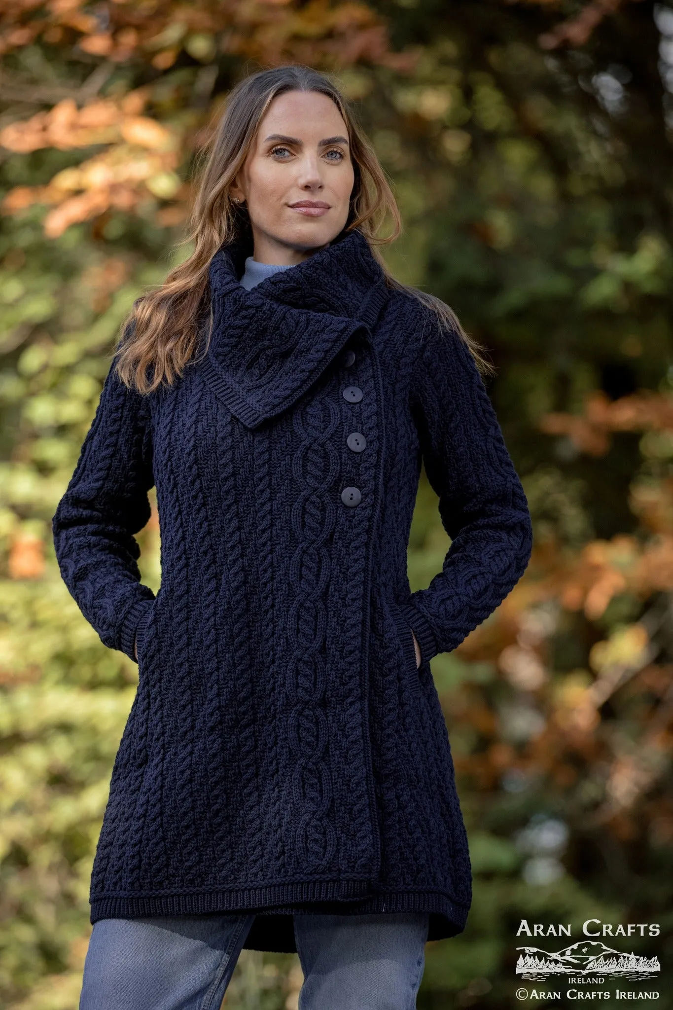 Aran Crafts Chunky Collar Coat | Navy