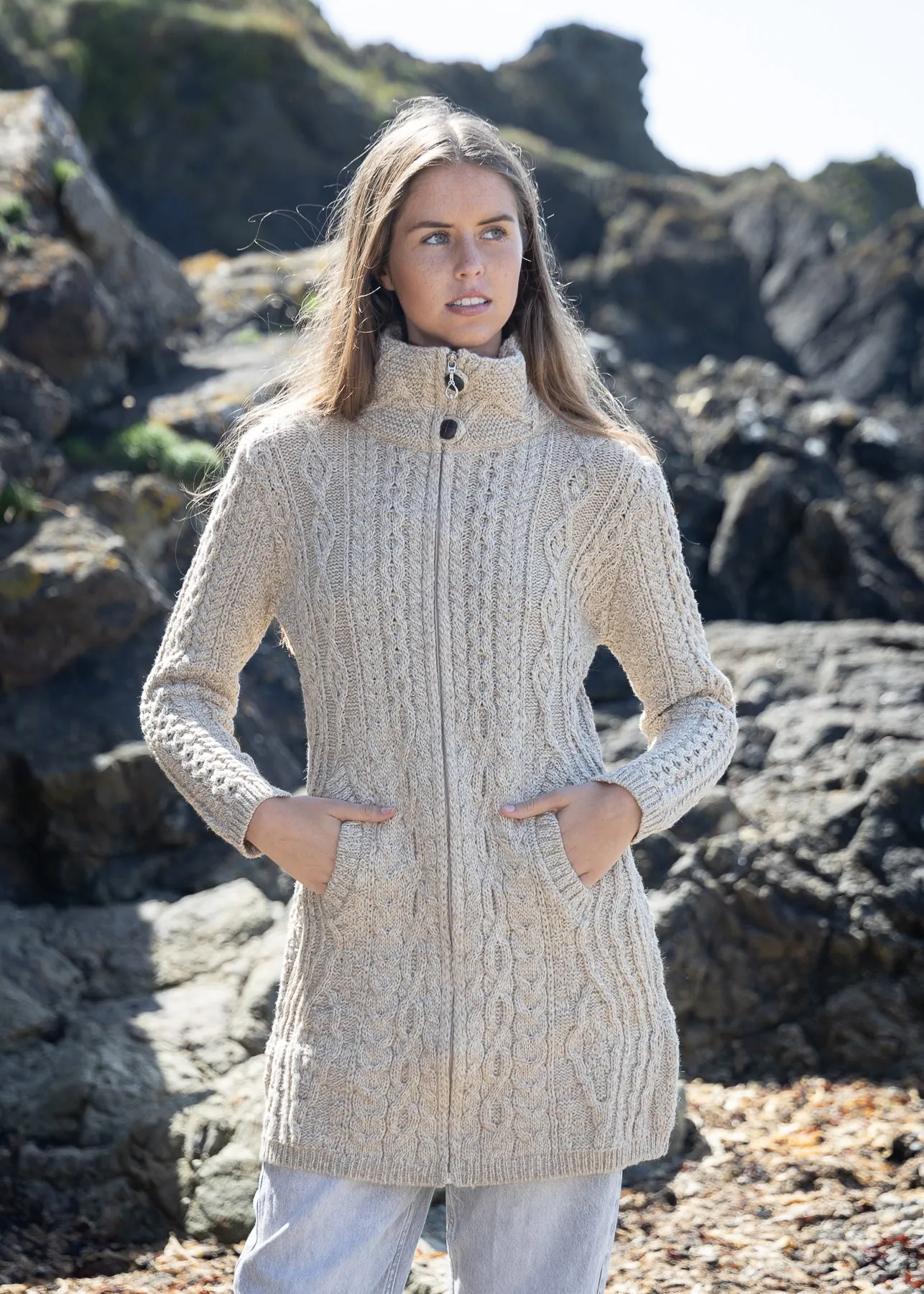 Aran Long Fitted Coat | Parsnip