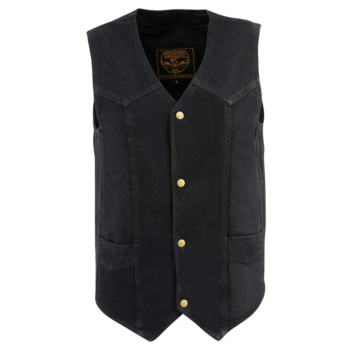 BLACK DM1310 Men's Black Denim Classic Snap Front Biker Vest