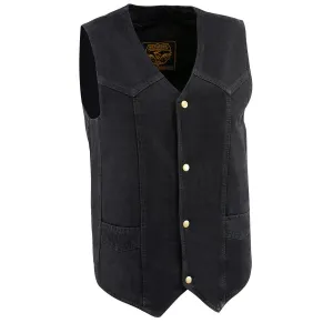 BLACK DM1310 Men's Black Denim Classic Snap Front Biker Vest