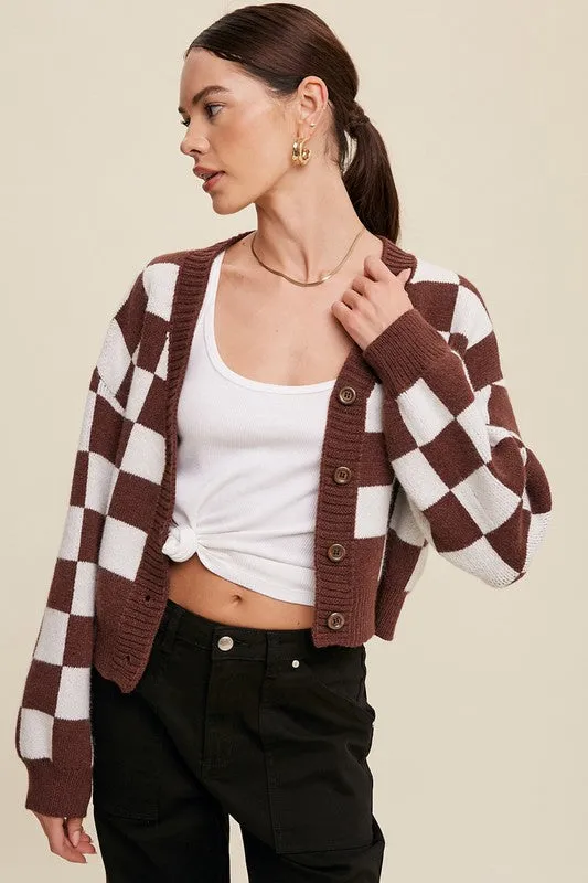 Bohemian Bold Gingham Sweater Weaved Crop Cardigan