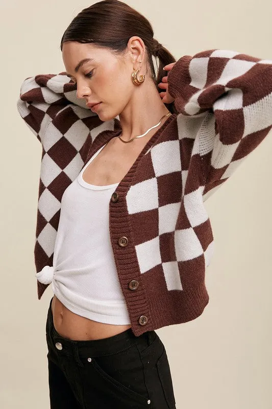 Bohemian Bold Gingham Sweater Weaved Crop Cardigan