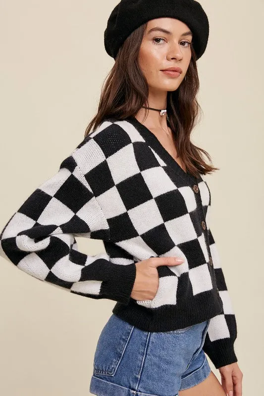 Bohemian Bold Gingham Sweater Weaved Crop Cardigan