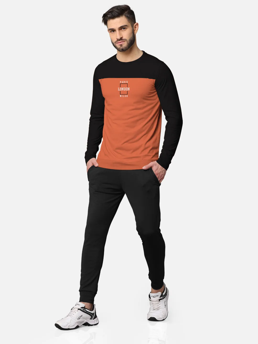 BULLMER Trendy Front & Back Printed Full Sleeve Cut&Sew Tshirt for Men