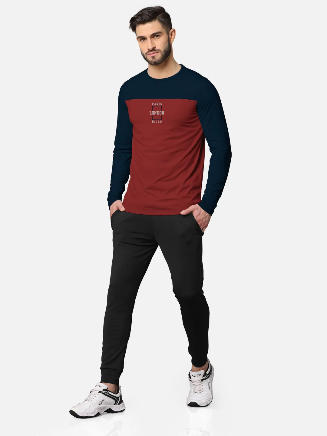 BULLMER Trendy Front & Back Printed Full Sleeve Cut&Sew Tshirt for Men