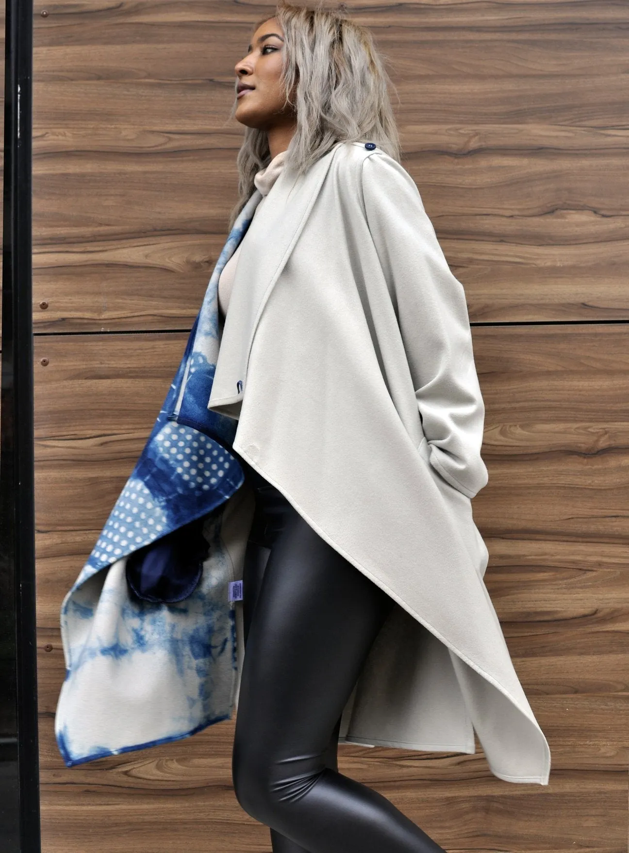 Cashmere & Wool Wraparound Shibori Coat