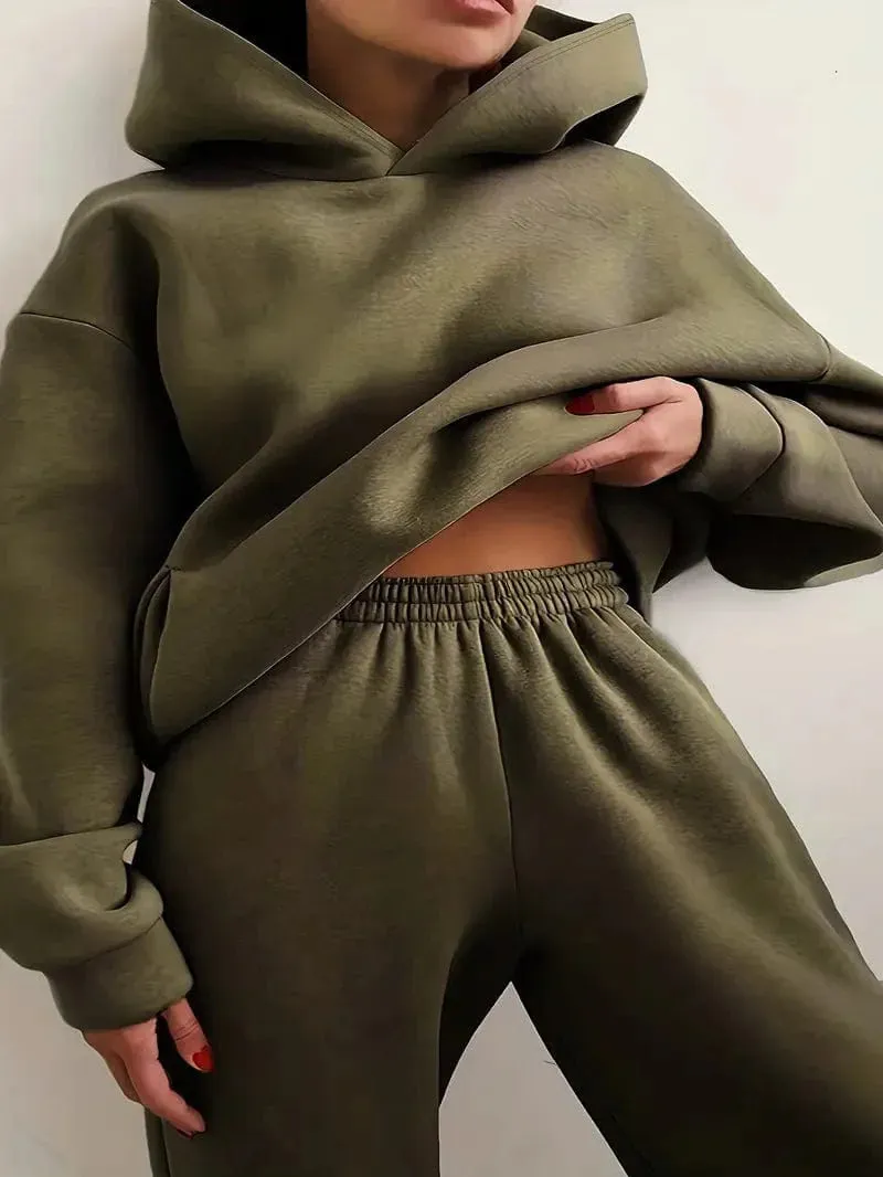 Casual Solid Drop Shoulder Hoodie & Elastic Waist Jogger Pants Two-piece Set