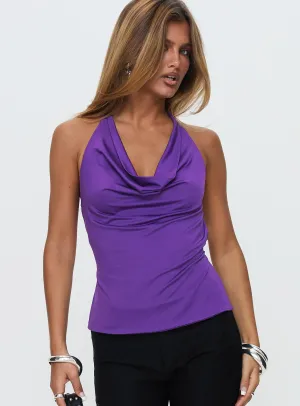 Charls Cowl Neck Backless Top Purple