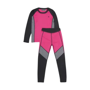 Colorblock Base Layer Ski Unders Set: Pink Glo