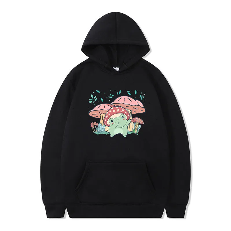 Cute Frog Sweater for Women Men Kawaii Mushroom Hoodie for Teens Couple's Clothes