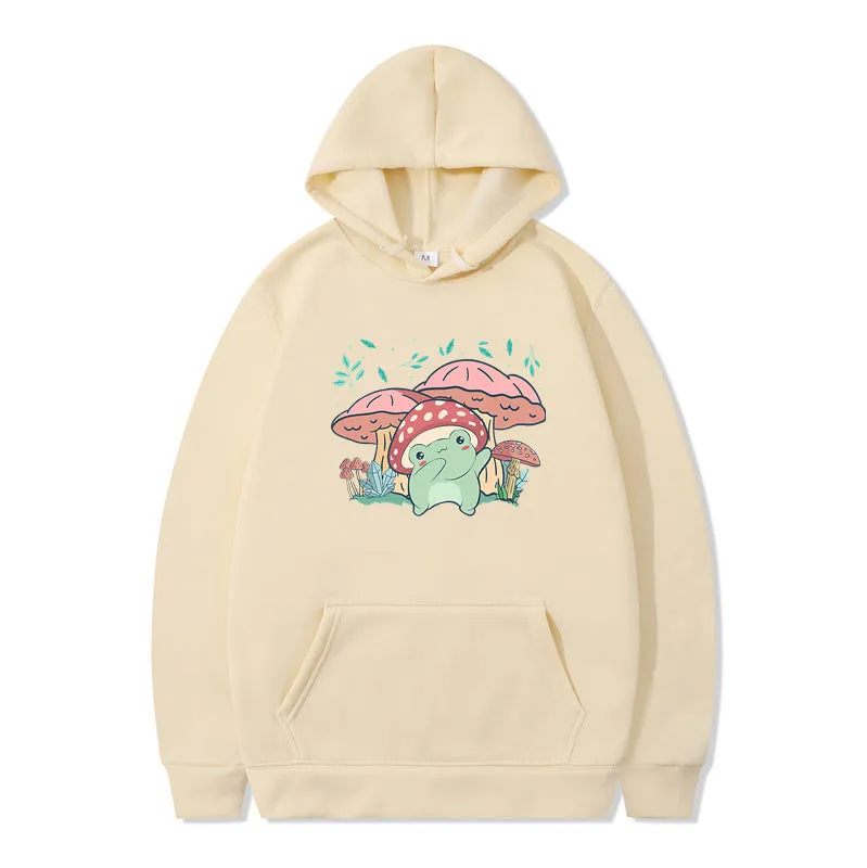 Cute Frog Sweater for Women Men Kawaii Mushroom Hoodie for Teens Couple's Clothes