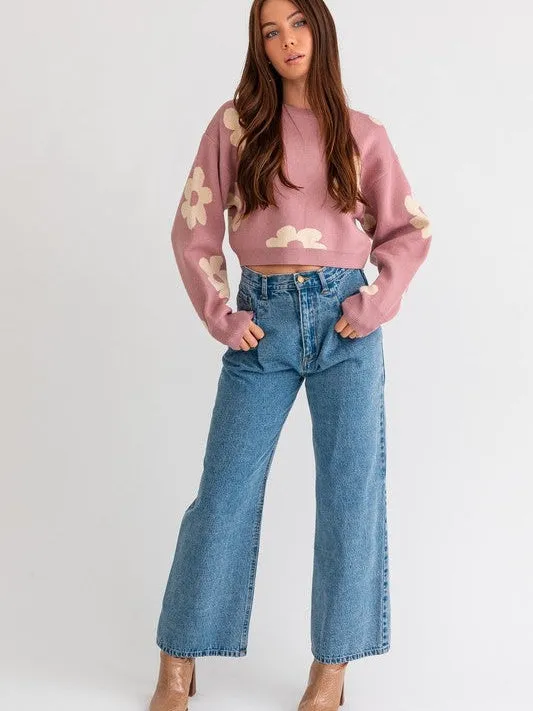 Daisy Cute Long Sleeve Cropped Sweater