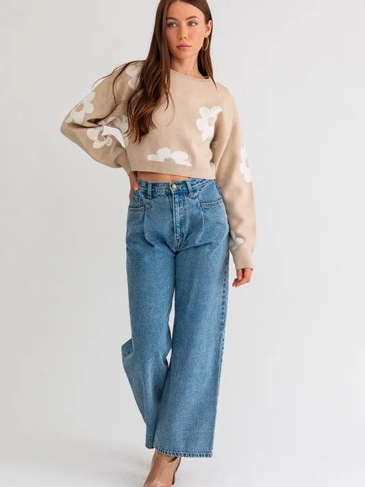 Daisy Cute Long Sleeve Cropped Sweater