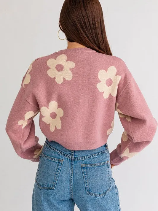 Daisy Cute Long Sleeve Cropped Sweater