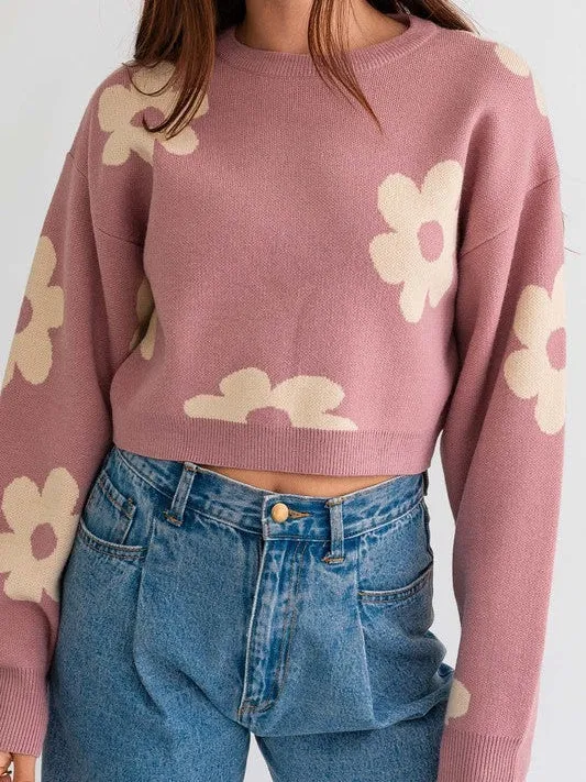 Daisy Cute Long Sleeve Cropped Sweater