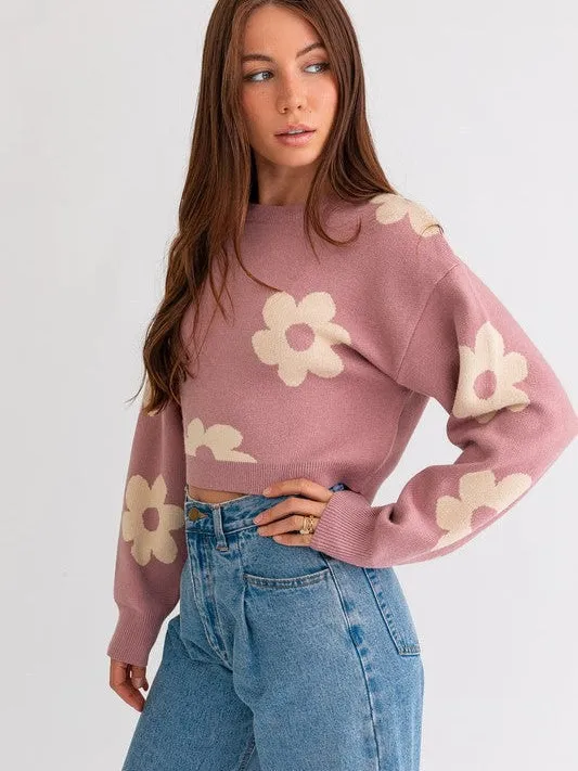 Daisy Cute Long Sleeve Cropped Sweater