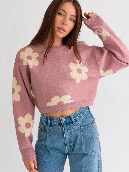 Daisy Cute Long Sleeve Cropped Sweater