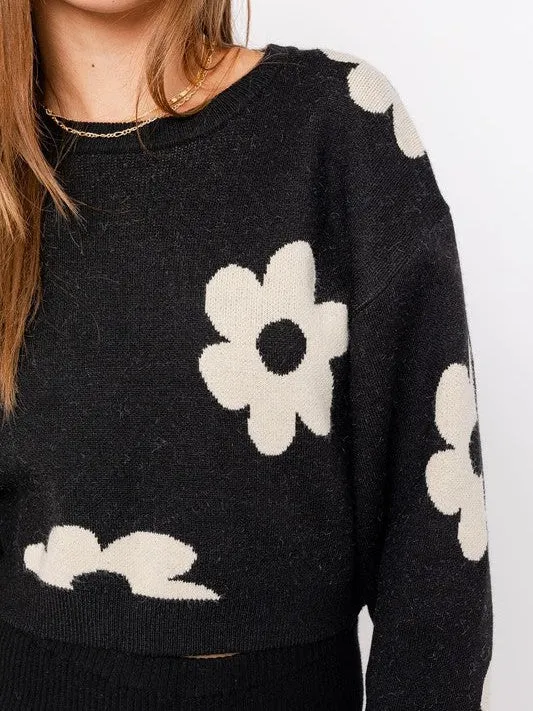 Daisy Cute Long Sleeve Cropped Sweater