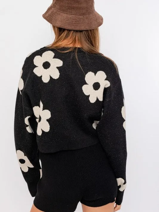 Daisy Cute Long Sleeve Cropped Sweater