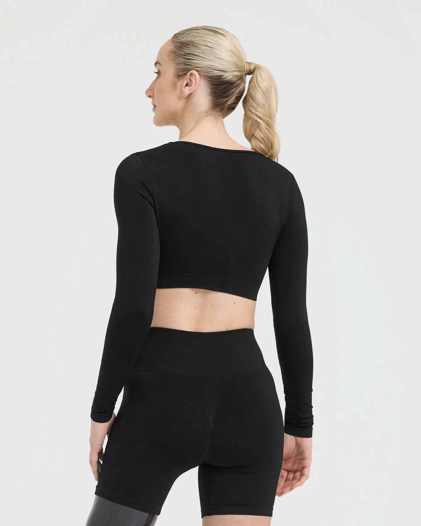 Effortless Square Neck Crop Long Sleeve Top | Black