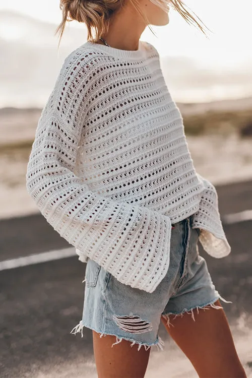 Febedress Crewneck Long Sleeves Hollow Out Boho Knitting Pullovers