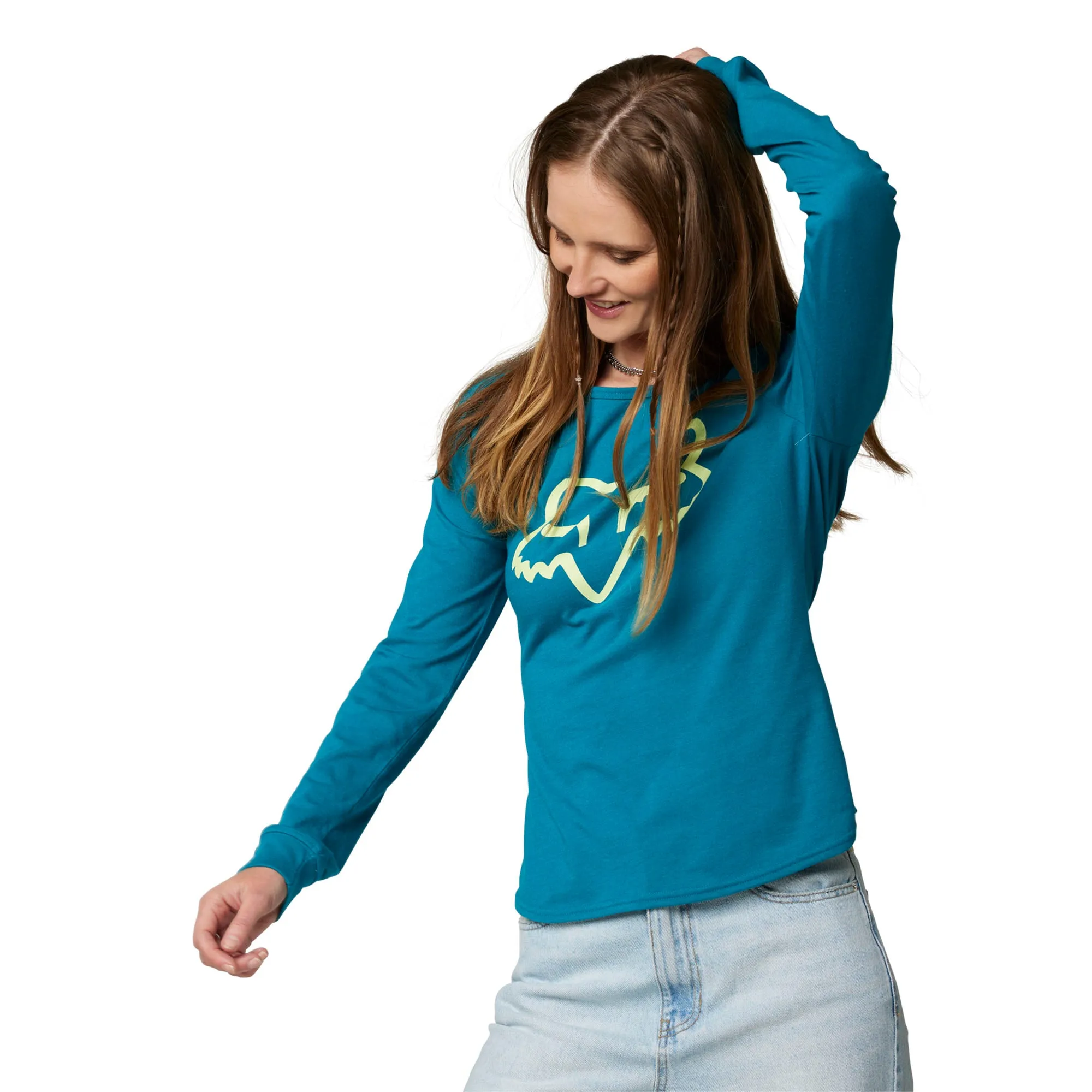 Fox Racing  Womens Boundary Long Sleeve Top Tee T-Shirt Scoop Neck Maui Blue