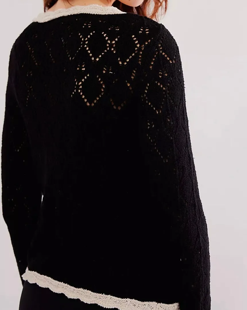 Free People Adelene Cardigan - Black/Cream Combo