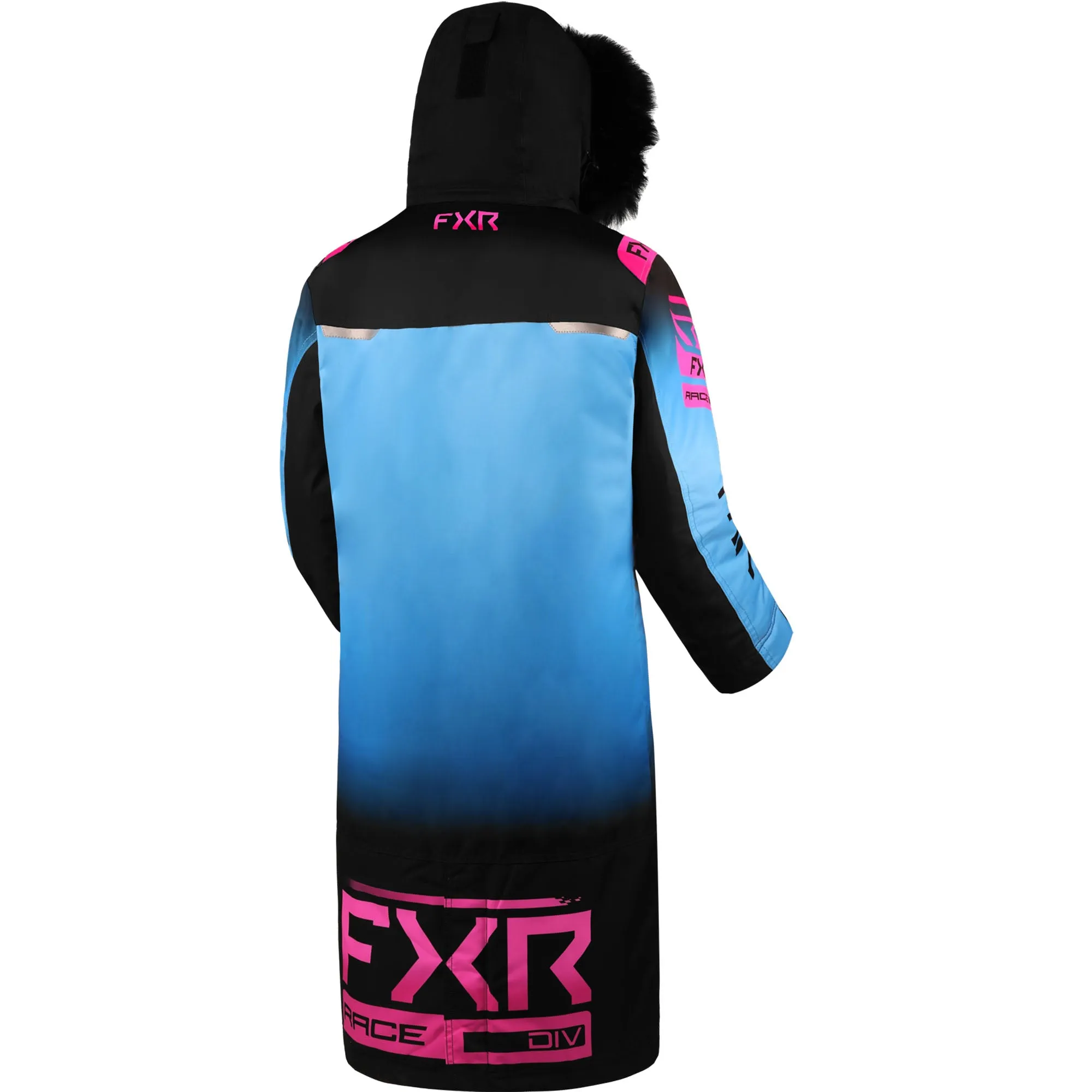 FXR  Womens Warm-Up Snowmobile Coat Winter Black-Blue Fade Electric Pink Fade