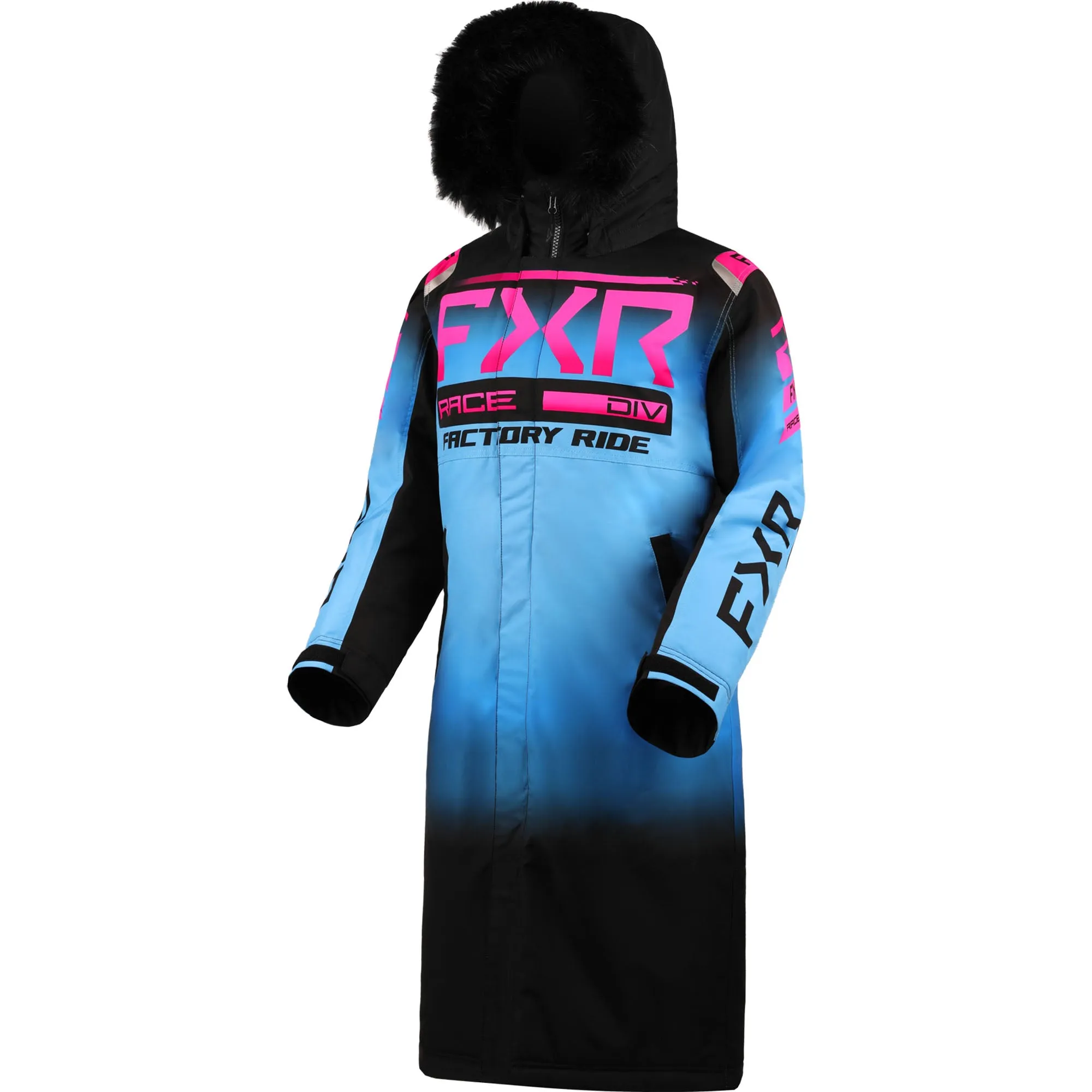 FXR  Womens Warm-Up Snowmobile Coat Winter Black-Blue Fade Electric Pink Fade