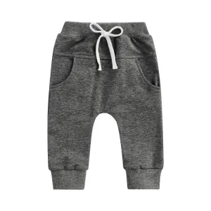 Grey Solid Color Pocket Baby Pants