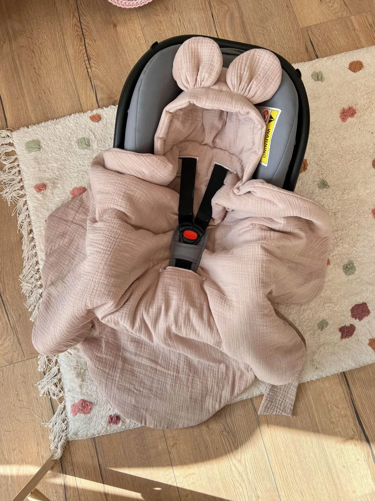 Handmade Car Seat Blanket - 100% Muslin Cotton - Beige