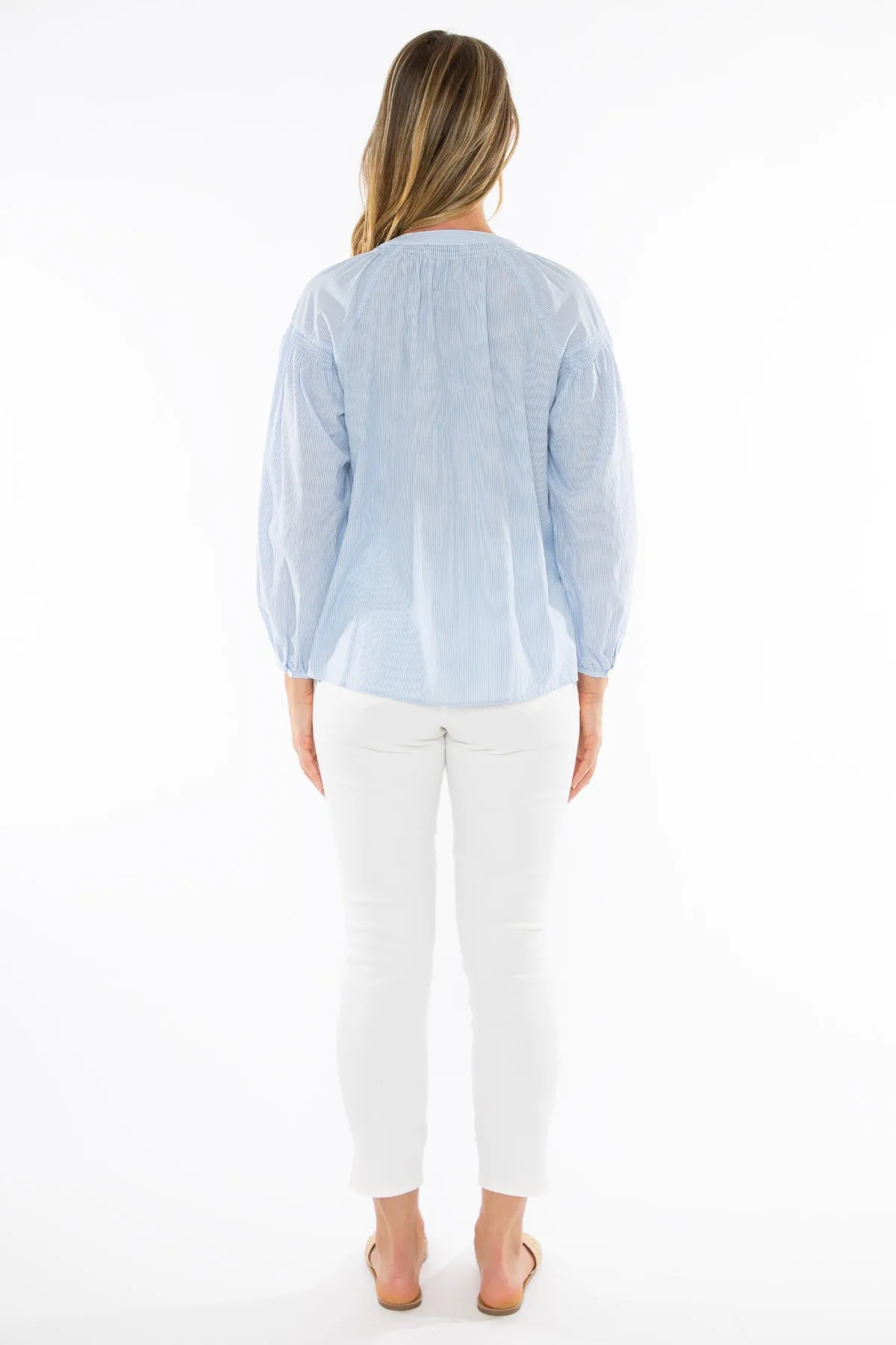 Jump - Shirred Sleeve Shirt Pale Blue | J3029A