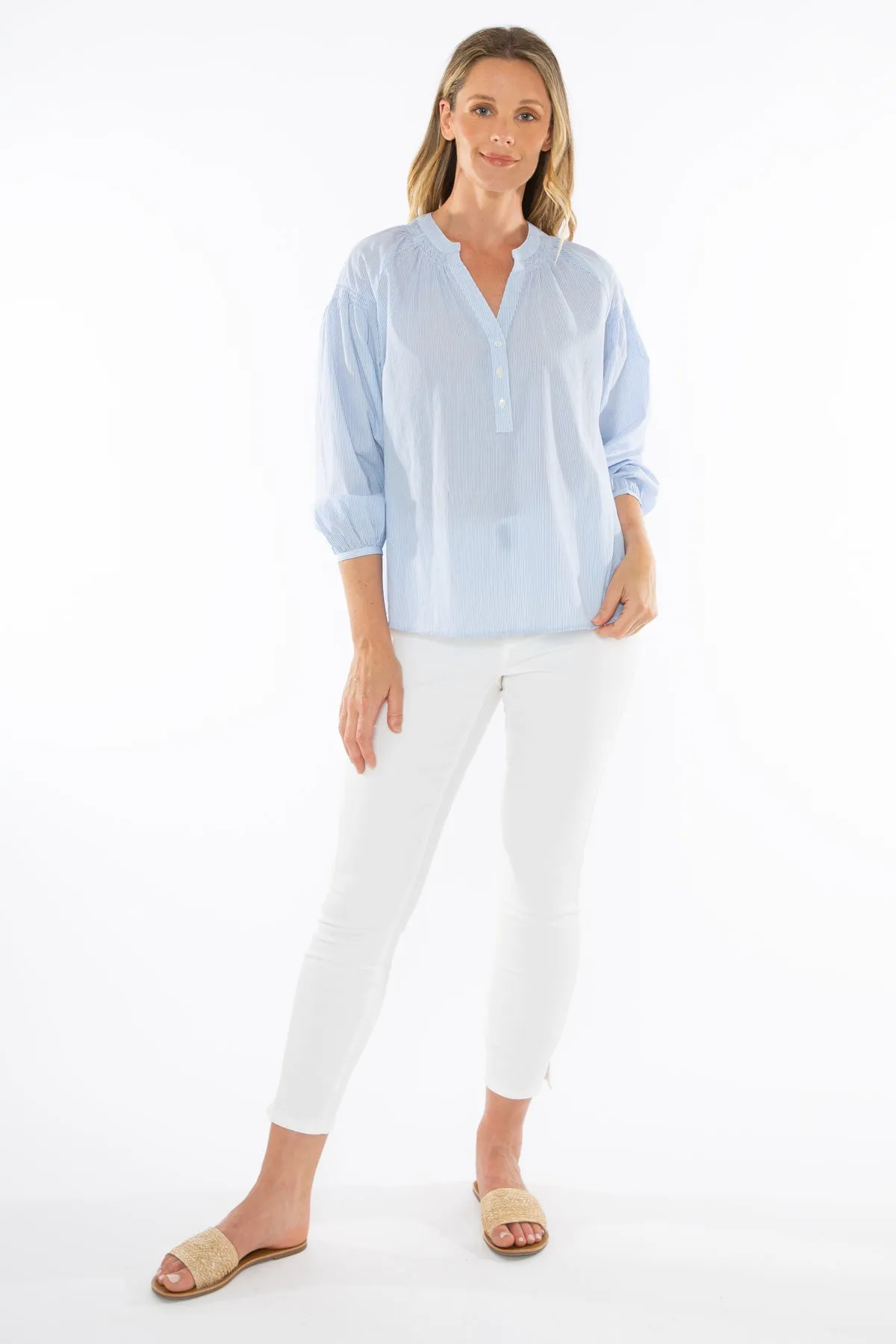 Jump - Shirred Sleeve Shirt Pale Blue | J3029A