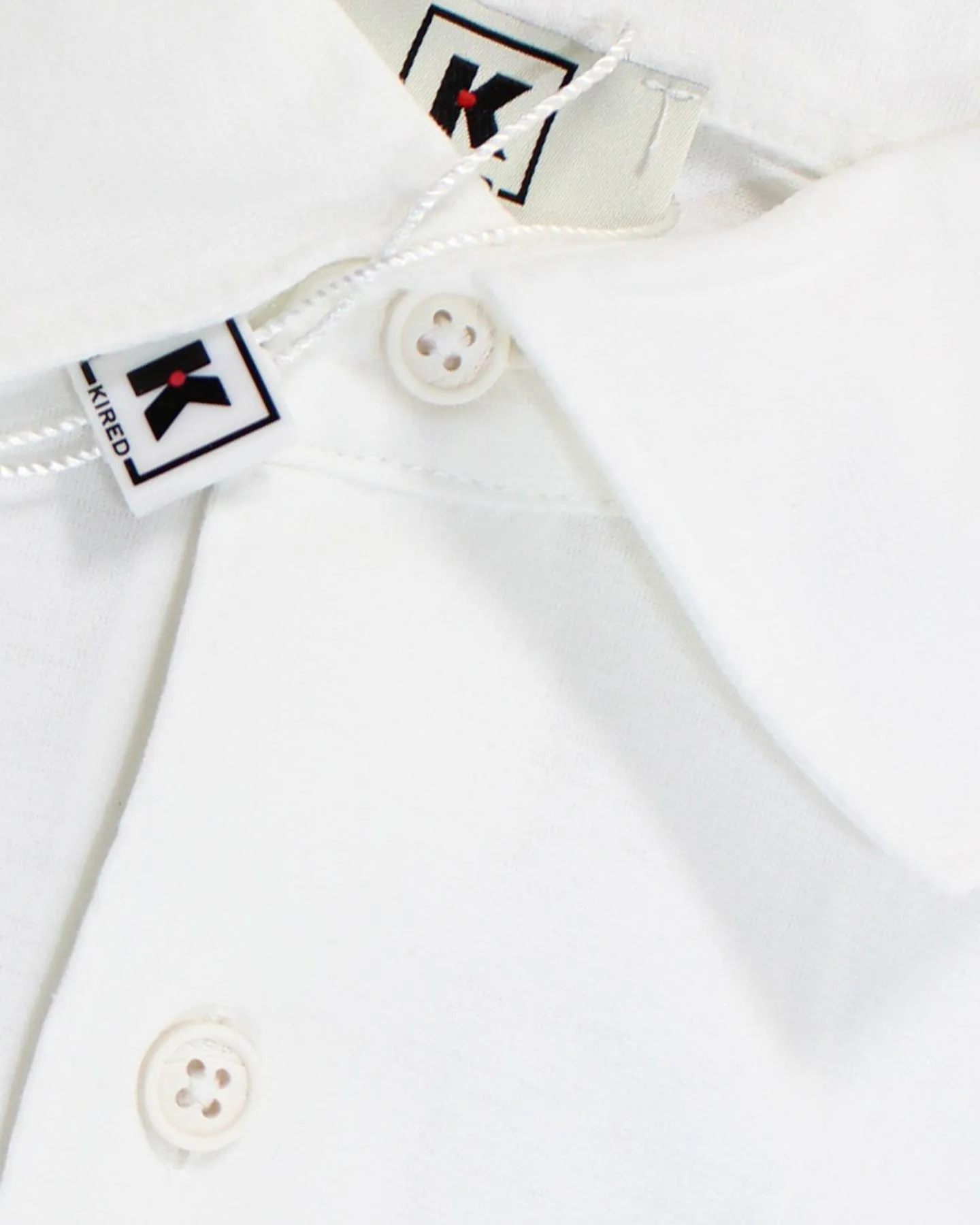 Kired Kiton Full Button Long Sleeve Jersey Polo Shirt White Crêpe Cotton 50 / M