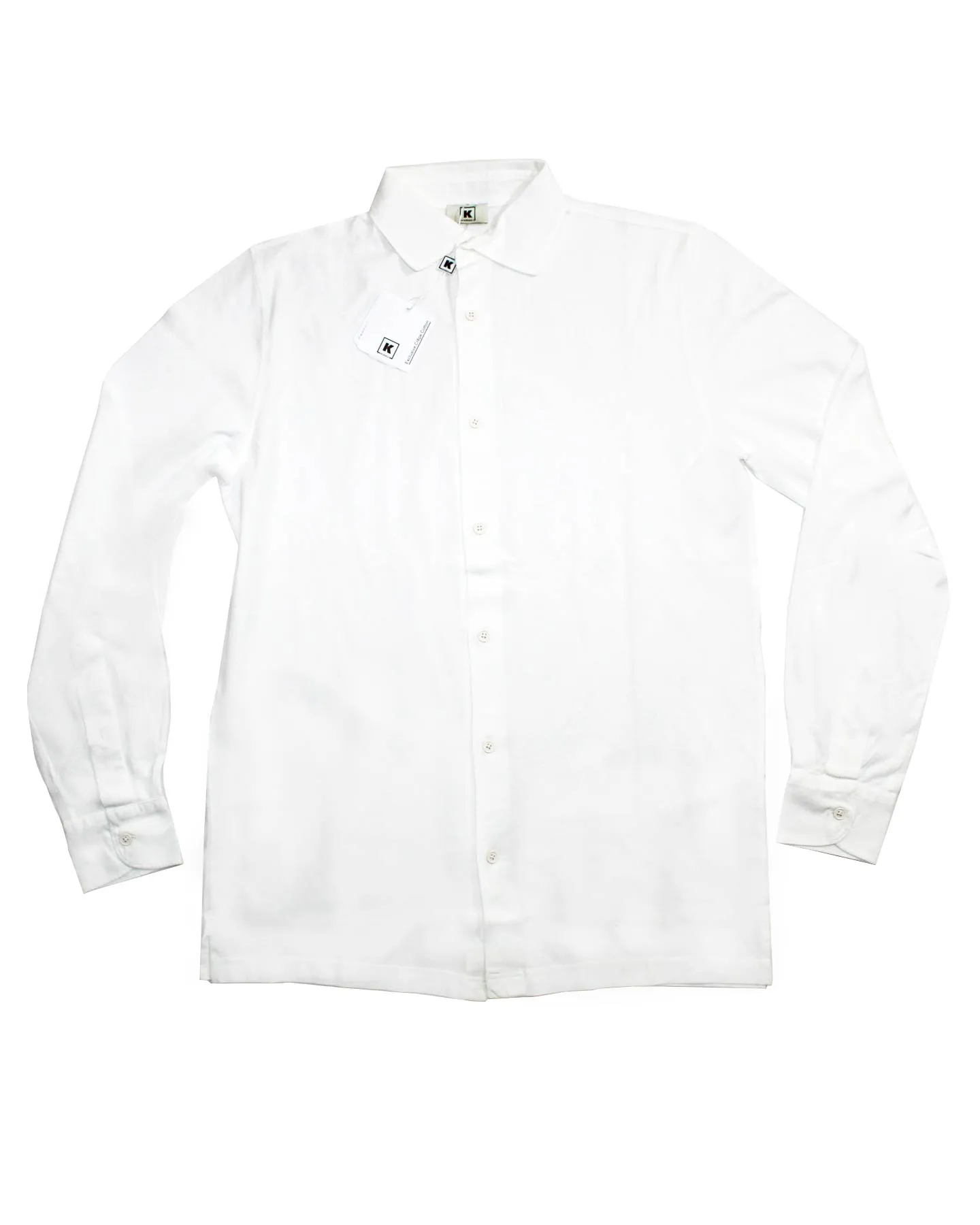 Kired Kiton Full Button Long Sleeve Jersey Polo Shirt White Crêpe Cotton 50 / M