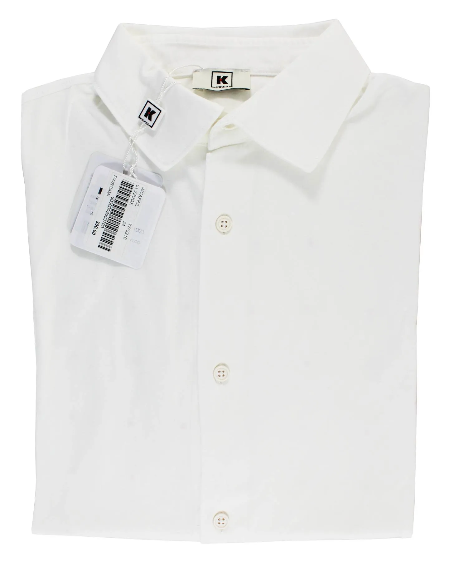 Kired Kiton Full Button Long Sleeve Jersey Polo Shirt White Crêpe Cotton 50 / M